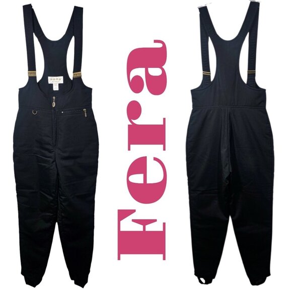 FERA INTERNATIONAL WOMEN’S VINTAGE 90s BLACK SNOW SKI BIB ONE PIECE STIRRUP, SIZ - Picture 2 of 14